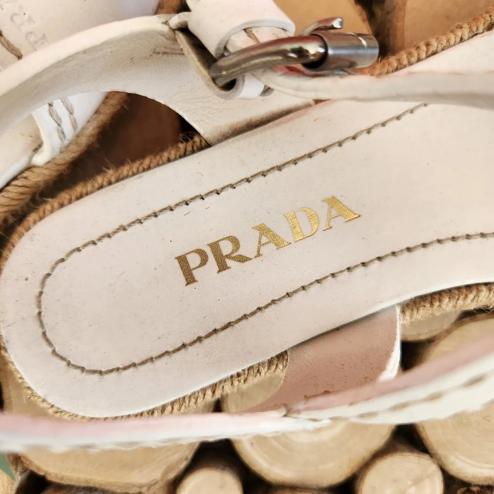 Prada Leather Espadrille Sandal Bianco - Picture 6 of 7